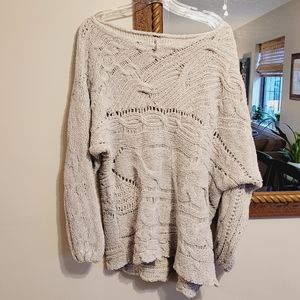 Free People Chunky Cable Knit Sweater Oversize Gray Grey Scoop Neck